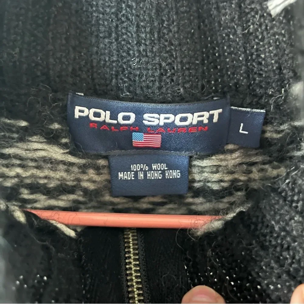 Polo Sport Vintage Men's Large Wool Knit Quarter-zip Sweater